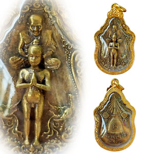 Magic Thai Amulet Pendant Phra Lp Thuad Ai Kai Wat Changhai Gold Micron Case