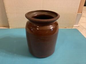 19th Century Pa Redware Canning Jar Tall Form W Chocolatebrown Iridescent Glaze