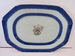 Antique 18th C Chinese Export Porcelain Armorial Serving Platter Plate