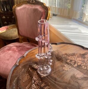 Victorian English Cranberry Vase With Crystal Rigoree Bud Vase