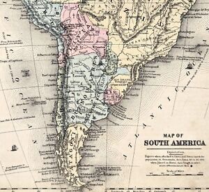 1847 South America Map Original Brazil Argentina Buenos Aires Venezuela Peru