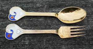 Vintage A Michelsen Jul 1978 Gilded Sterling Silver Christmas Spoon Fork Set