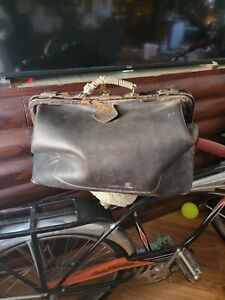 Vintage Antique Brown Leather Doctors Medical Tool Bag Age Very Old Beautiful