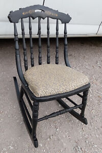 Black Hand Painted Sewing Rocker Rocking Chair R2 
