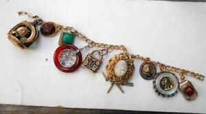 Victorian Style Etruscan Slide 6 Charm Bracelet Victorian Wax Seal Cameos Armor