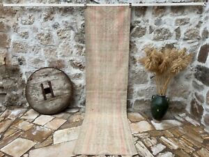 Hand Woven Runner Oushak Carpet 3x10 Pink Wool Distressed Rug Anatolian Hallway