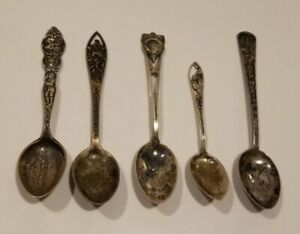 Antique Sterling Silver Collectible Spoon Lot Of 5 Colorado Alaska Idaho