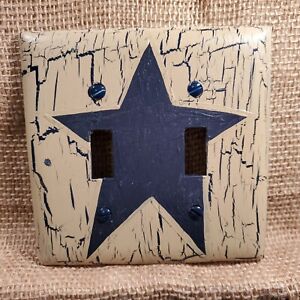 Primitive Crackle Tan Navy Blue Star Double Switch Plate