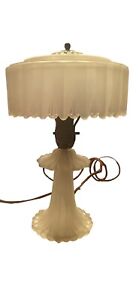 Vintage Old Art Deco Frosted Satin Glass Boudoir Table Lamp Needs Rewiring