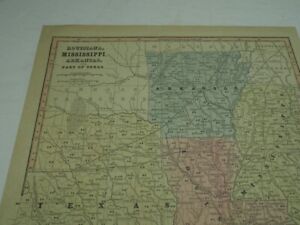 Original Map 1860 Louisiana Texas Arkansas Pre Civil War Hand Colored Bargains