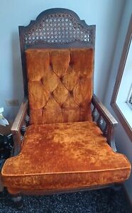 Vintage Spanish Style Chair Solid Wood Burnt Orange Retro Sturdy Old Rare Unique