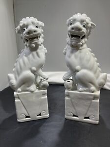 Pair Of 10 White Vintage Blanc De Chine Chinese Foo Dogs Porcelain See Details