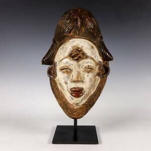 African Punu Mukudj Mask Painted Wood Pigment Gabon Central Africa 20th C 