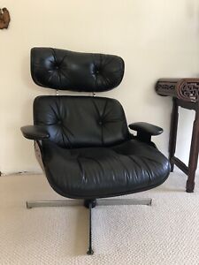 Plycraft Lounge Chair Eames Herman Miller Style Black Leather
