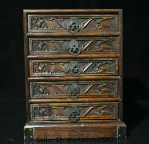 11 6 Old China Huanghuali Wood Dynasty Bat Handle 5 Drawer Cupboard Furniture