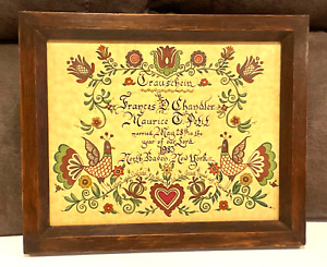 Fraktur Pa Dutch Folk Art Painted Marriage Certificate 1983 Pennsylvania 