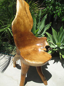 Vintage Modern Unique One Of A Kind Solid Artist Carved Teak Root Wood Chair 1