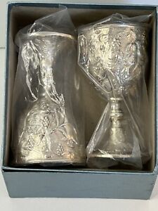 Pair Vintage Silver Plate Footed Wine Goblets Chalice Cups Stemware New In Box