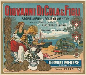 Old Original 1920 Train Giovanni Di Cola Figli Pasta Box Label Sicilia Italy