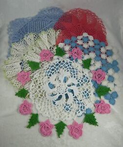 9 Colorful Vintage Hand Crocheted Doilies 4 Pair 1