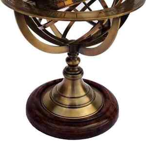 Antique Vintage Zodiac Brass Armillary Sphere With Wooden Base 5 Inch Gift Item