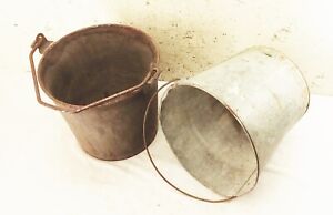 Vtg Antique Old Galvanized Metal Water Coal Ash Sap Bucket Flower Pot Planter