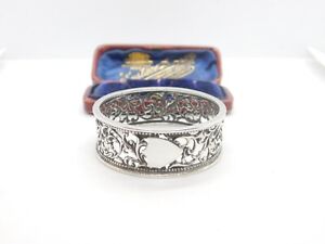 Victorian Sterling Silver Pierced Floral Napkin Ring 1900 Birmingham Antique
