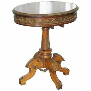 Desirable French Marquetry Inlaid Side End Lamp Wine Table With Ormolu Mounts