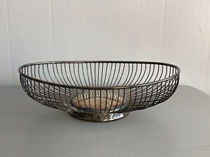 Vintage Mcm Silver Plated Large Wire Oval Bread Basket Fruit Bowl Decor