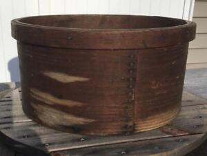 Large Prim Antique Old Wooden Grain Measure W Top Rim Banding 15 5 D Rustic Farm
