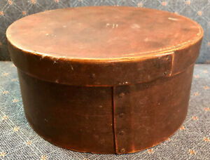 Antique Round Signed Dated Banded Pantry Box W Lid Original Red Paint 1860