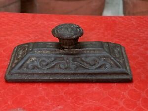 Antique Hand Forged Iron Floral Design Engraved Rectangular Shape Paperweight