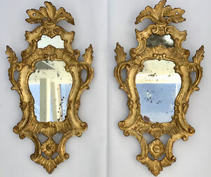 Set Of 2 Italian Rococo Ornate Gold Leaf Wall Mirrors Antique Baroque C1800 Pair