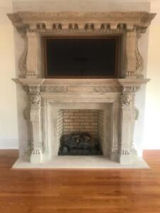 Incredible Hand Carved Limestone Fireplace Estate Mantel Cb6