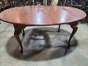 Queen Anne Style Solid Cherry Dining Table With Trifold Paw Feet 2 Leaves