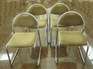 4 X Modern 70 S Nickel Chrome Dining Lounge Chair Saporiti Era Made In Italy