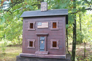 Americana Lighted House Birdhouse Primitive Birdhouse Rustic House