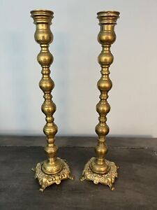 Rare Antique Brass Candlestick Set Ottoman Turkey Vintage
