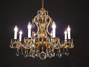 Massive Antique French Brass Pineapple Dark Patina Cut Lead Crystal Chandelier