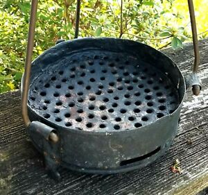 Early Antique Hand Wrought Iron Steamer Pot Roaster Pan Copper Handle Hearthware