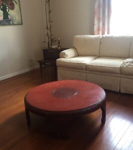 Rare Chinese Antique Lacquer Carved Cinnabar Round Coffee Table