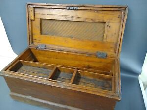 Old Antique Wood Carpenter S Chest Tray Tool Box Trunk Farmhouse Primitive Vtg