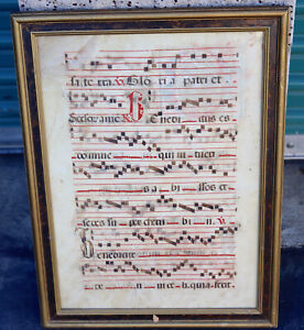 Antique Antiphonal Antiphonary Leaf Gregorian Chant Music Art Framed 21x15 5 