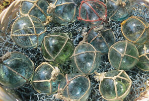 Japanese Glass Fishing Floats 2 2 5 Netted Lot 10 Net Buoy Balls Antiques