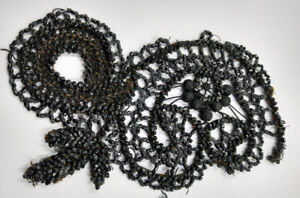 French Black Victorian Funeral Mourning Trim Applique Glass Beaded Work On Cord