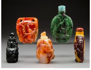S030 Group Of Five Chinese Carved Hardstone Snuff Bottles