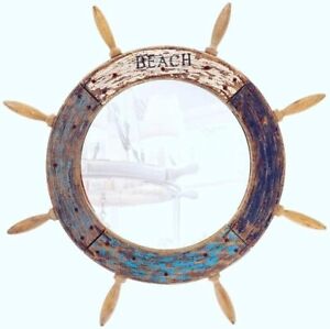 Large Antique Rusty Wooden Mirror Ship Wheel Nautical Home Decor 12 Inches 