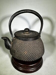 Antique Japanese Cast Iron Teapot Kettle Signed Nambu Tetsubin Rare 