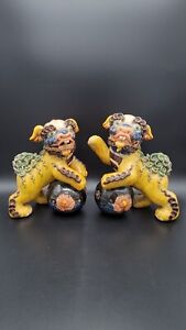 Pair Of Antique Chinese Ceramic Foo Dogs Fu Lions Temple Guardians
