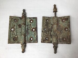 Vintage Ornate Chipppy And Rusty Cast Iron Hinges